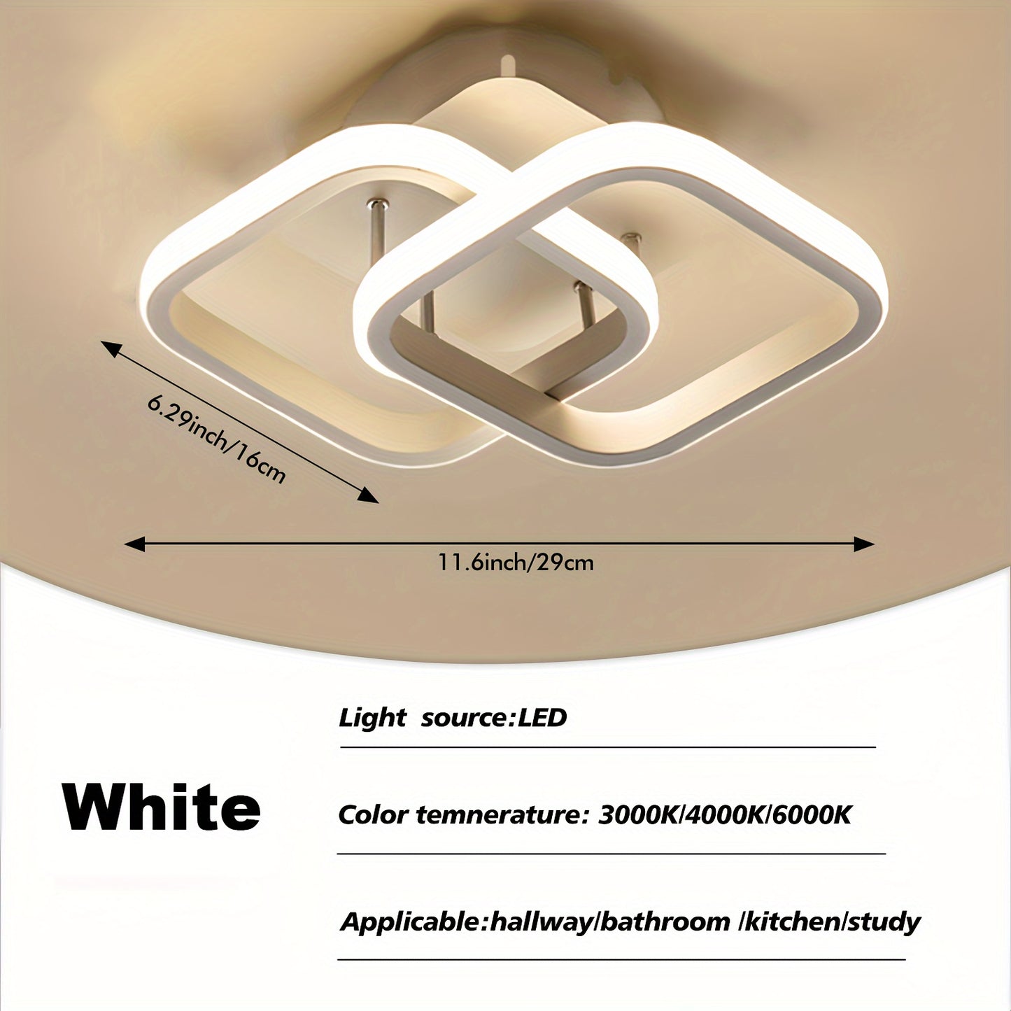 Modern LED Ceiling Light Fixture, Metal Flush Mount Chandelier