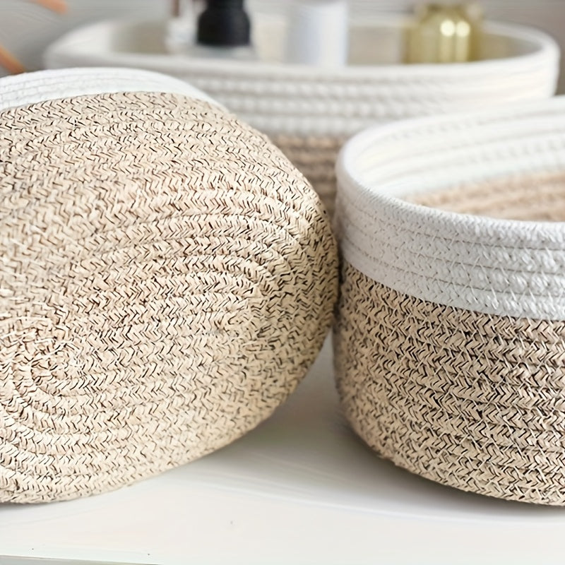 1pc Oval Storage Basket, Rope Woven Basket
