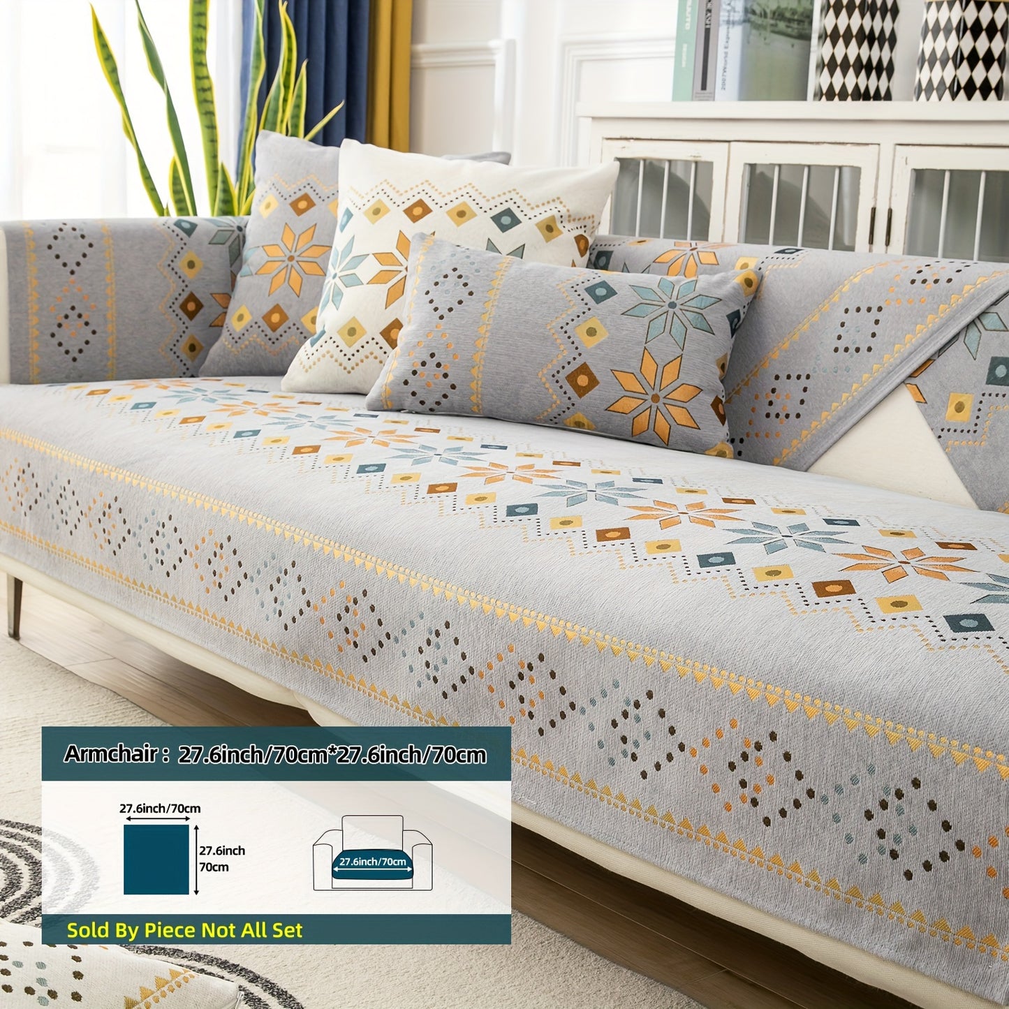 1PC Stylish Bohemian Chenille Sofa Slipcover - Universal All-Season Furniture Protector with Soft Brushed Microfiber, Stain-Resistant, Easy Slip-On Design, and Machine Washable for Bedroom, Office, Living Room, and Home Decor