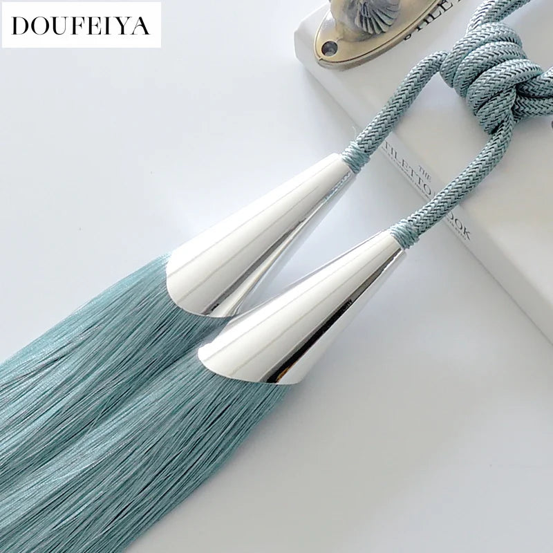 European Simple Curtain Metal Tiebacks Luxury Lanyard Double-ball Style Tassel-1Pc