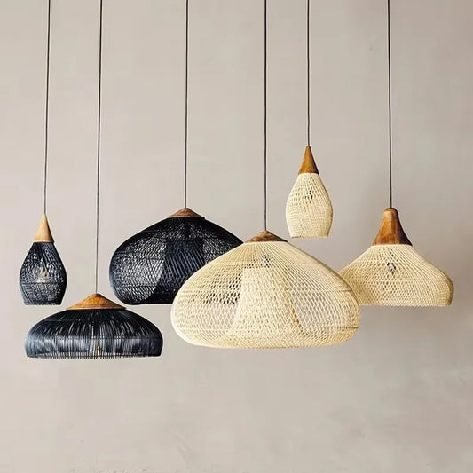 Southeast Asian Handmade Knit Bamboo and Rattan Lamp
