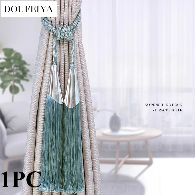 European Simple Curtain Metal Tiebacks Luxury Lanyard Double-ball Style Tassel-1Pc