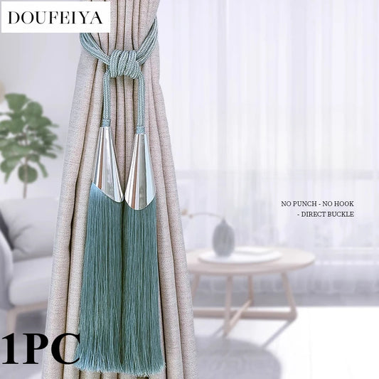 European Simple Curtain Metal Tiebacks Luxury Lanyard Double-ball Style Tassel-1Pc