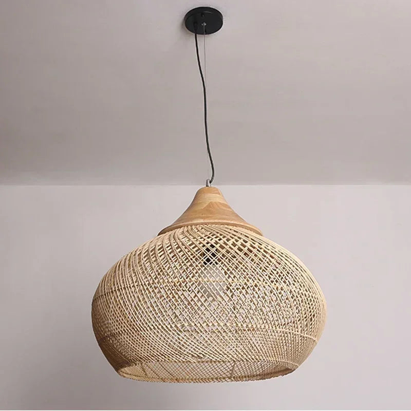 Southeast Asian Handmade Knit Bamboo and Rattan Lamp