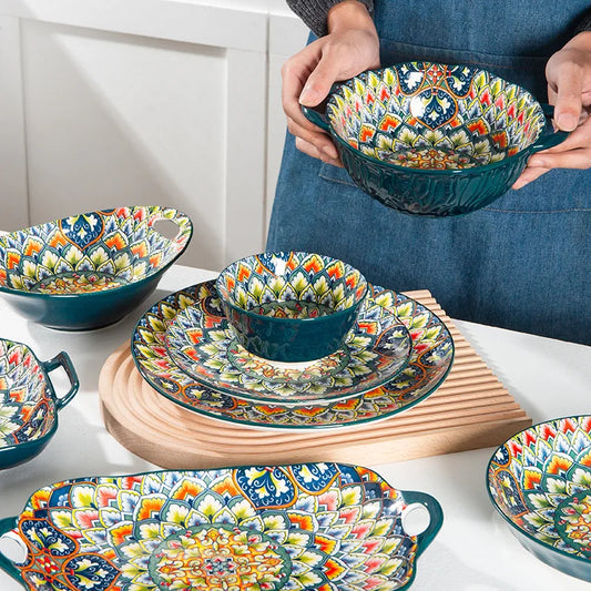 1Pcs Bohemia Retro Ceramic Dinner Plates