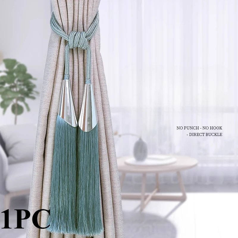 European Simple Curtain Metal Tiebacks Luxury Lanyard Double-ball Style Tassel-1Pc