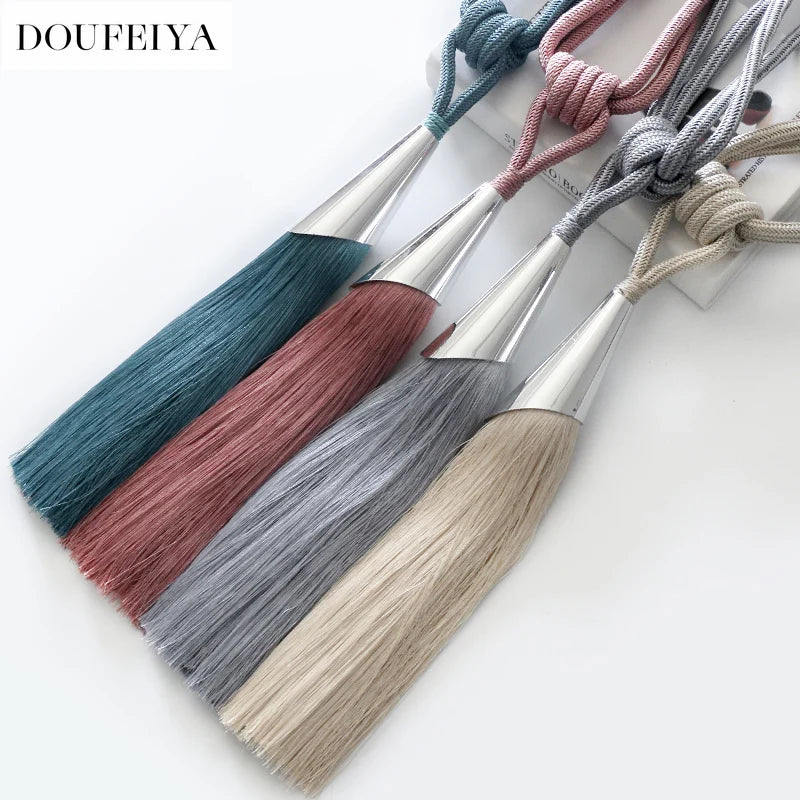 European Simple Curtain Metal Tiebacks Luxury Lanyard Double-ball Style Tassel-1Pc