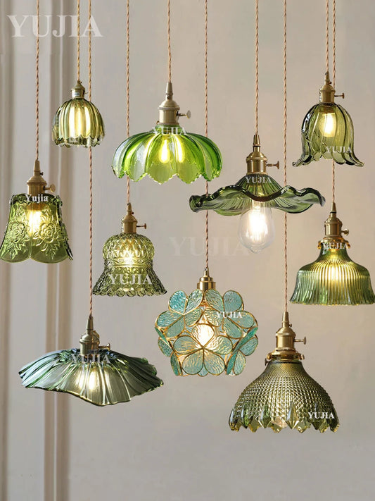 Multi-style Vintage Green Glass Light Fixtures