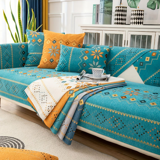 1PC Stylish Bohemian Chenille Sofa Slipcover - Universal All-Season Furniture Protector with Soft Brushed Microfiber, Stain-Resistant, Easy Slip-On Design, and Machine Washable for Bedroom, Office, Living Room, and Home Decor