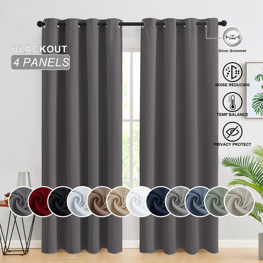 4pcs Set of Blackout Curtains for Bedroom-Insulated grommet