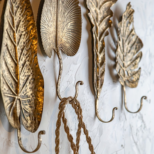 Rustic Metal Leaf Wall Hooks, Vintage American Iron Art Decor
