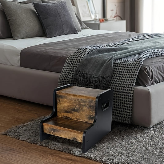Rustic Brown Two-Step Stool with Handle
