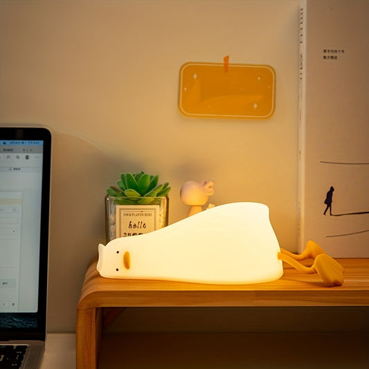 Adorable Duck LED Night Light - Silicone, Dimmable & Timer-Controlled Bedside Lamp with Touch Control for Cozy Bedroom Ambiance